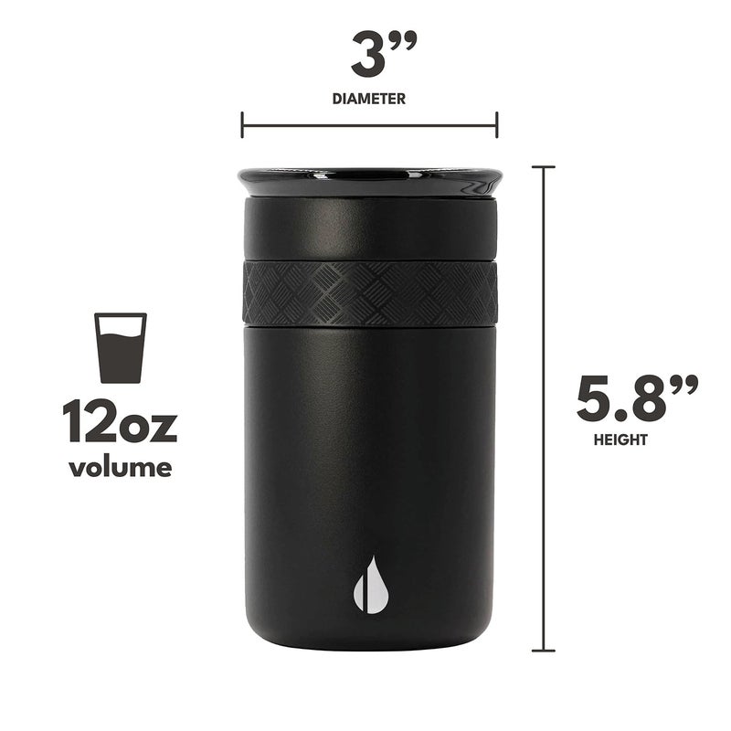 Elemental Artisan Insulated Tumbler, Triple Wall Coffee Travel Mug, Reusable Stainless Steel Coffee Tumbler with Ceramic Lid, Thermal Coffee Cups for Hot (6 Hrs) & Cold (18 Hrs), 12oz - Black - Image 2